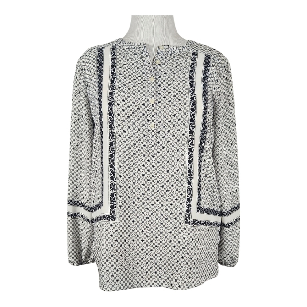 LOFT Black and White Geometric Blouse Top Size Medium - Picture 1 of 6